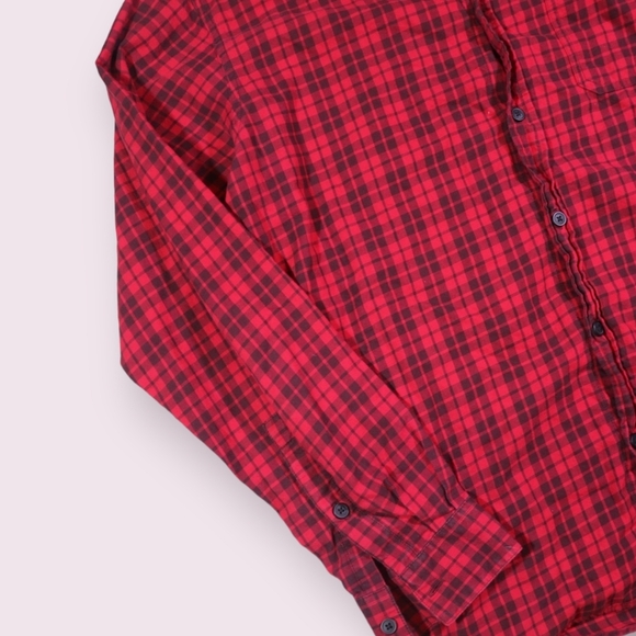 Columbia Mens Shirt L Buffalo Plaid Red Black Long Sleeve Button Flannel - Picture 3 of 6
